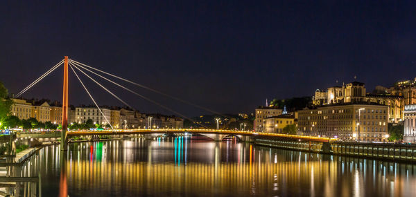 Bridge over river at night