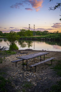 Scenic view of lake against sky at sunset