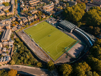 Football field in the center of london. aerial view of london.