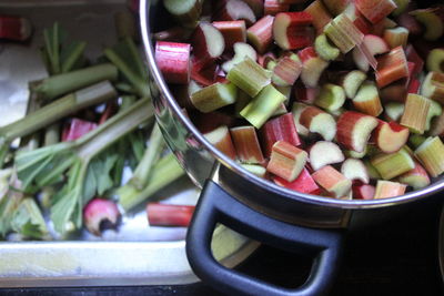 Close-up of chopped fruits in bowl