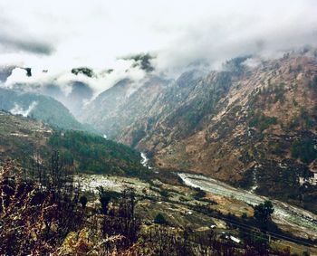 High angle view of valley against sky