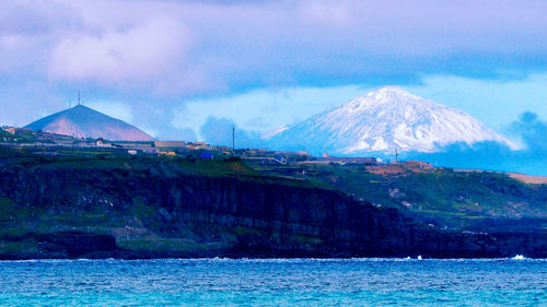 Scenic view of snowcapped mountains against sky