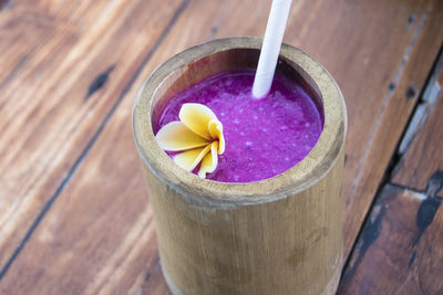 High angle view of drink on table