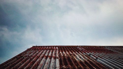 Low angle view of house roof against sky
