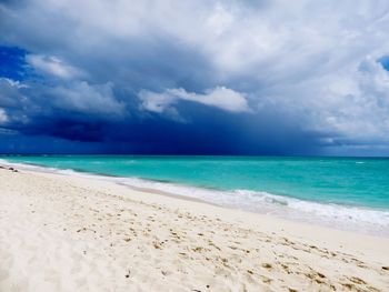 Scenic view of sea against cloudy sky