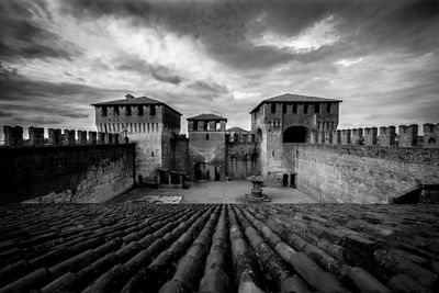 Old building in city against cloudy sky