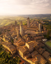 High angle view of buildings in city