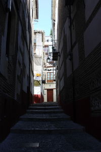 Narrow alley amidst buildings in city