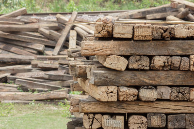 Stack of logs in field