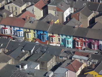 High angle view of buildings in town