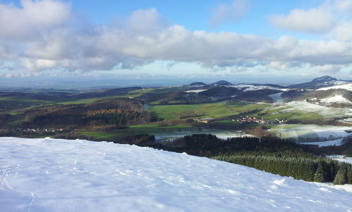 Scenic view of snowcapped mountains against sky