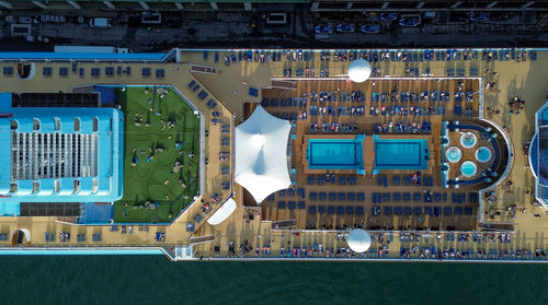 High angle view of buildings in city