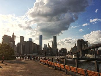 View of city against cloudy sky