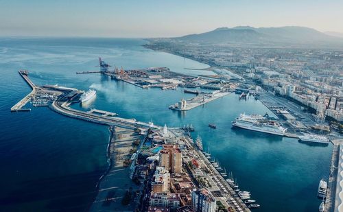 High angle view of city at waterfront