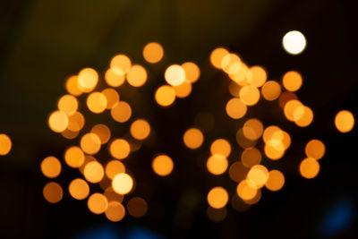 Defocused image of illuminated christmas lights at night