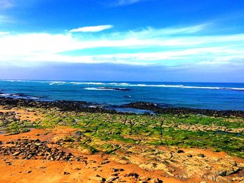 Scenic view of sea against cloudy sky