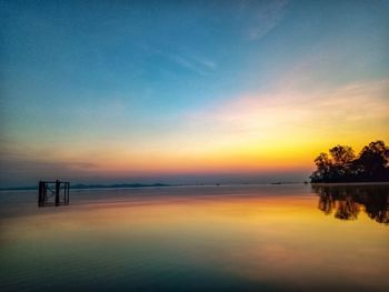 Scenic view of lake against sky during sunset