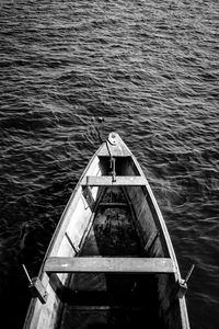 High angle view of rowboat sailing in sea