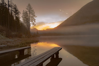 Scenic view of lake against sky during sunset