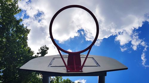 Low angle view of basketball hoop against sky