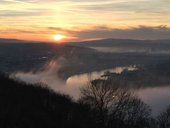 Scenic view of mountains at sunset