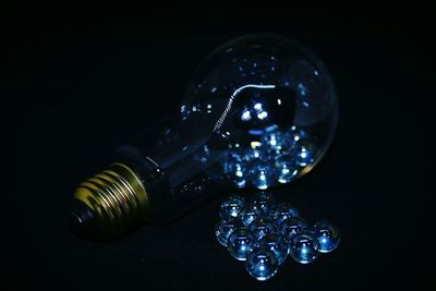 Close-up of light bulb against black background