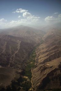 High angle view of dramatic landscape against sky