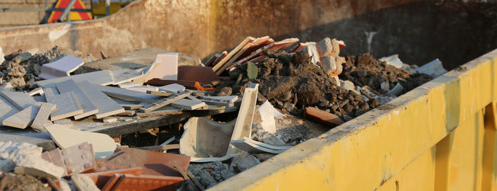 High angle view of garbage in row