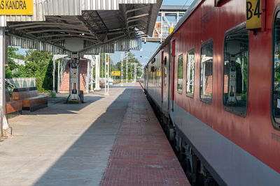 Train at railroad station in city