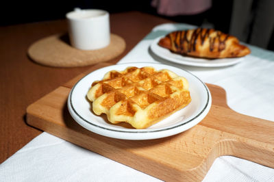 Close-up of breakfast served on table