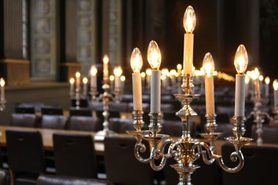 Lit candles in temple