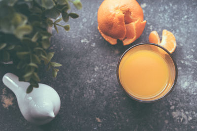 High angle view of drink on table