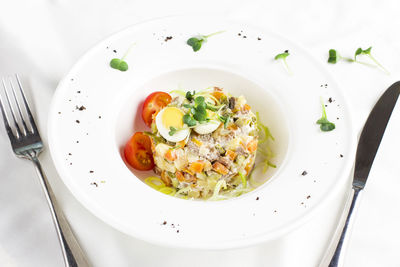 Close-up of meal served in plate on table