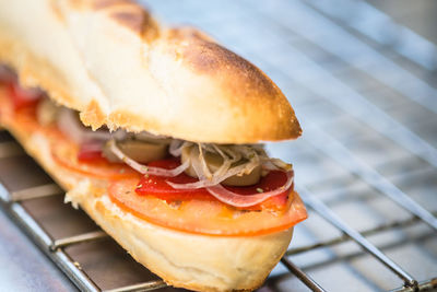 Close-up of sandwich on cooling rack