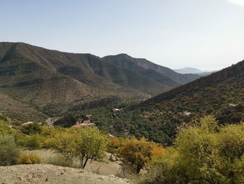 Scenic view of mountains against clear sky