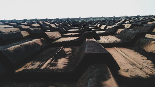 Low angle view of roof tiles against clear sky