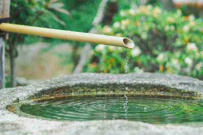 Close-up of water falling from pipe