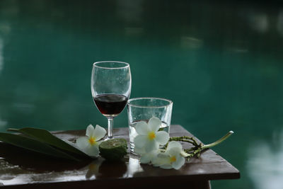 Wine glasses on table