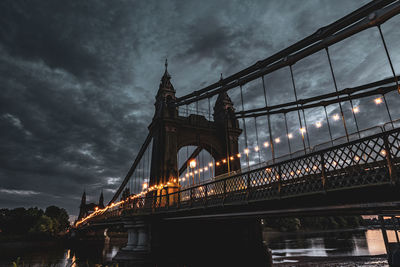 Low angle view of bridge over river against cloudy sky