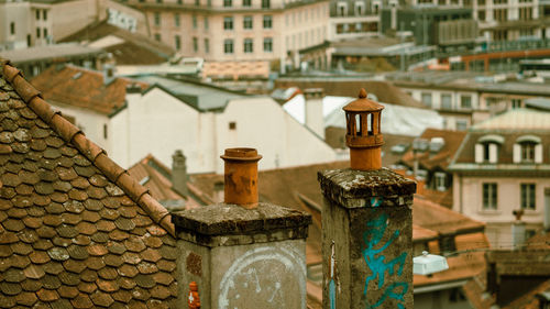 High angle view of old building in city