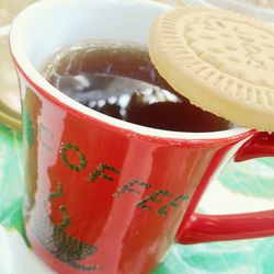 Close-up of coffee cup on table