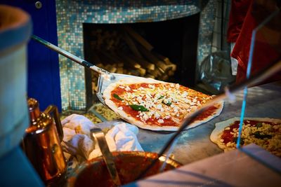 Close-up of pizza on table