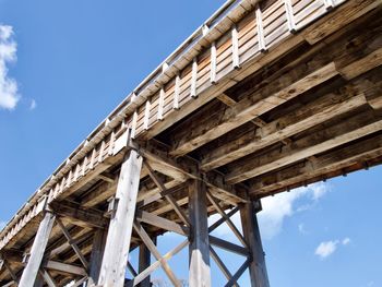 Low angle view of kintai bridge against sky