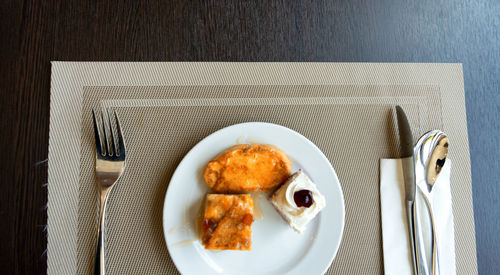 High angle view of breakfast on table