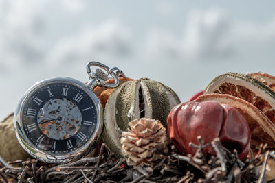 Close-up of clock on the ground