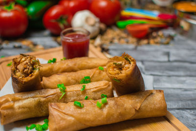 Close-up of food on cutting board