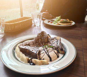 High angle view of breakfast served on table