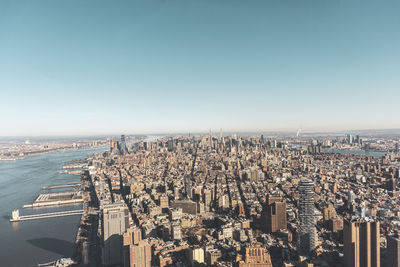 High angle view of city against clear sky