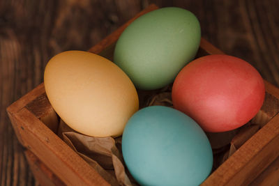 High angle view of eggs on table