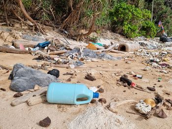 Garbage on sand at beach